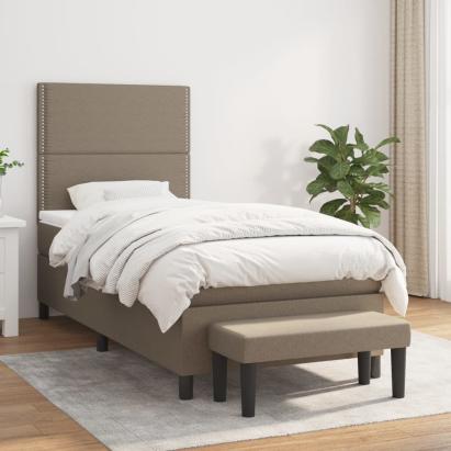 Pat box spring cu saltea, gri taupe, 100x200 cm, textil GartenMobel Dekor