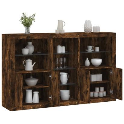 Servantă cu lumini LED, stejar fumuriu, 162x37x100 cm GartenMobel Dekor