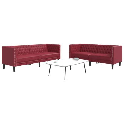 Set canapele Chesterfield cu 2 locuri roșu vin piele eco. GartenMobel Dekor