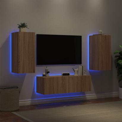Comode TV de perete cu lumini LED, 3 piese, stejar sonoma GartenMobel Dekor