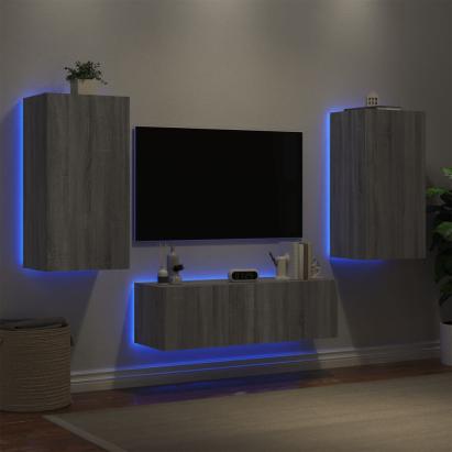 Comode TV de perete cu lumini LED, 3 piese, gri sonoma GartenMobel Dekor