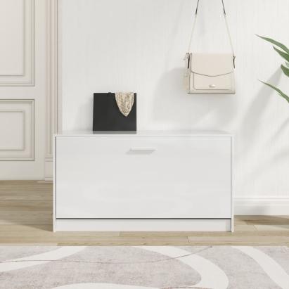 Bancheta pantofar, alb extralucios, 80x24x45 cm, lemn compozit GartenMobel Dekor