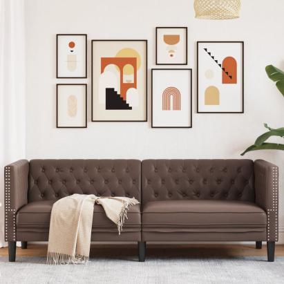 Canapea Chesterfield cu 3 locuri, maro, piele ecologică GartenMobel Dekor