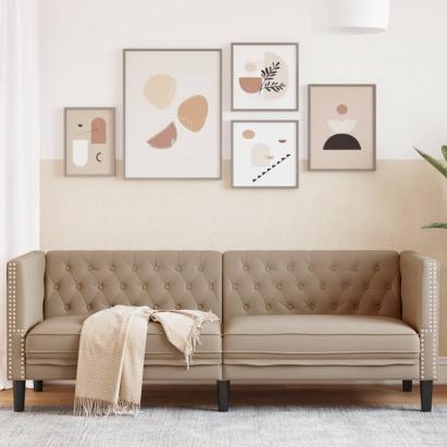 Canapea Chesterfield cu 3 locuri, cappuccino, piele ecologică GartenMobel Dekor