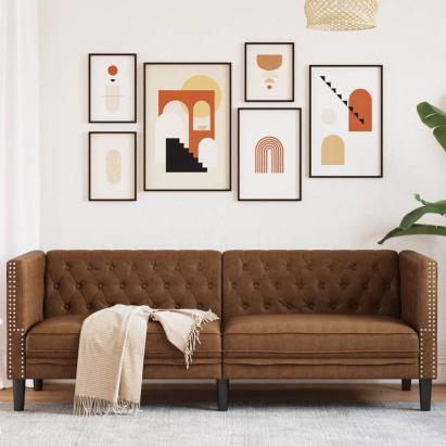 Canapea Chesterfield cu 3 locuri, maro, piele ecologică GartenMobel Dekor