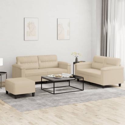 Set de canapele cu perne, 3 piese, crem, microfibră GartenMobel Dekor