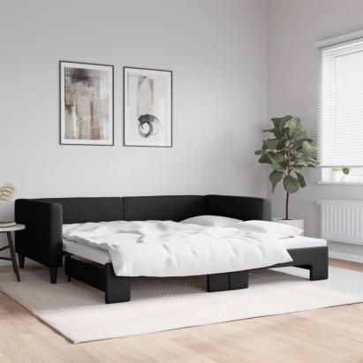 Pat de zi cu extensie, negru, 100x200 cm, textil GartenMobel Dekor