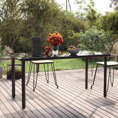 Masă de grădină, negru, 160x80x74 cm, oțel & sticlă securizată GartenMobel Dekor