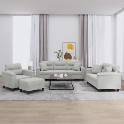 Set de canapele cu perne, 4 piese, gri deschis, microfibră GartenMobel Dekor