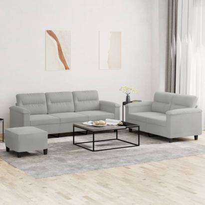 Set de canapele cu perne, 3 piese, gri deschis, microfibră GartenMobel Dekor