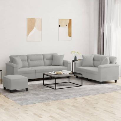 Set de canapele cu perne, 3 piese, gri deschis, microfibră GartenMobel Dekor