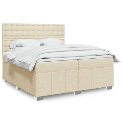 Pat box spring cu saltea, crem, 200x200 cm, textil GartenMobel Dekor