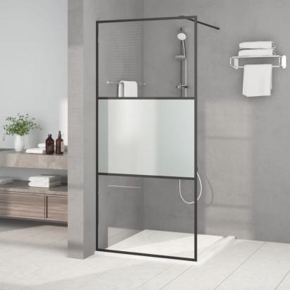 Perete cabină duș walk-in negru 90x195 cm sticlă ESG semi-mată GartenMobel Dekor