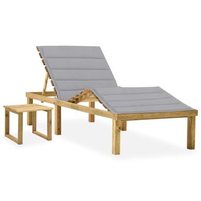 Șezlong de grădină cu masă și pernă, lemn de pin tratat GartenMobel Dekor