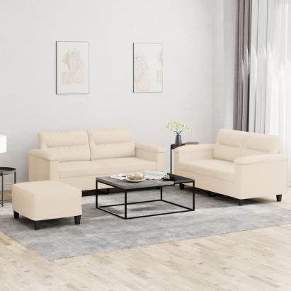 Set de canapele cu perne, 3 piese, bej, microfibră GartenMobel Dekor