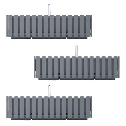 Set 3 jardiniere decorative cu suport metalic, sistem irigare,​​​​​​​ gri, 58x18x16.2 cm, Boardee Fencycase W GartenVIP DiyLine