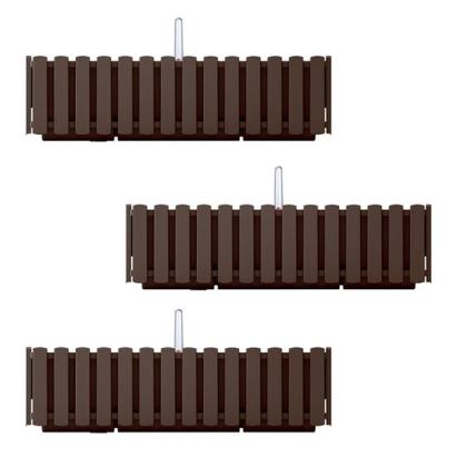 Set 3 jardiniere decorative cu suport metalic, sistem irigare,​​​​​​​ maro, 58x18x16.2 cm, Boardee Fencycase W GartenVIP DiyLine