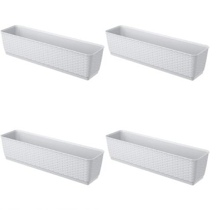 Set 4 jardiniere decorative, Prosperplast, imitatie ratan, alb, 59x15.4x14.2 cm GartenVIP DiyLine