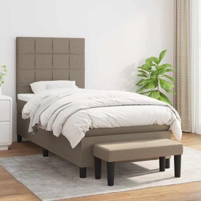 Pat box spring cu saltea, gri taupe, 90x190 cm, textil GartenMobel Dekor