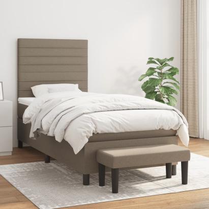 Pat box spring cu saltea, gri taupe, 90x190 cm, textil GartenMobel Dekor