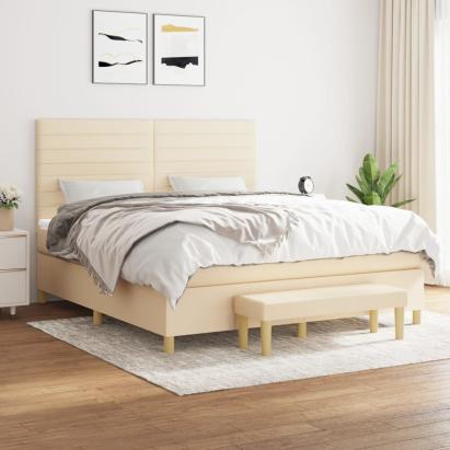Pat box spring cu saltea, crem, 160x200 cm, material textil GartenMobel Dekor