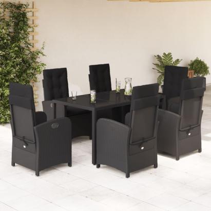 Set mobilier de grădină cu perne, 7 piese, negru, poliratan GartenMobel Dekor