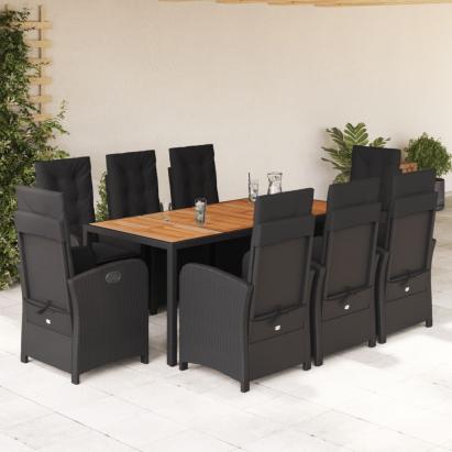 Set mobilier de grădină cu perne, 9 piese, negru, poliratan GartenMobel Dekor