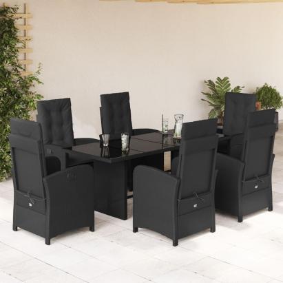 Set mobilier de grădină cu perne, 7 piese, negru, poliratan GartenMobel Dekor