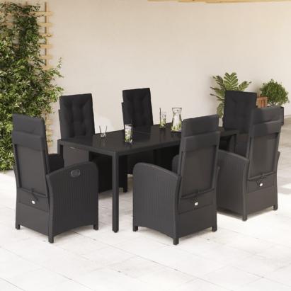 Set mobilier de grădină cu perne, 7 piese, negru, poliratan GartenMobel Dekor