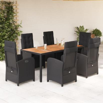 Set mobilier de grădină cu perne, 7 piese, negru, poliratan GartenMobel Dekor