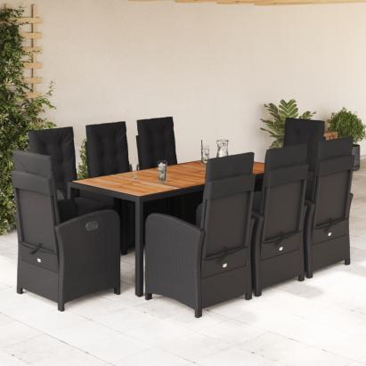 Set mobilier de grădină cu perne, 9 piese, negru, poliratan GartenMobel Dekor
