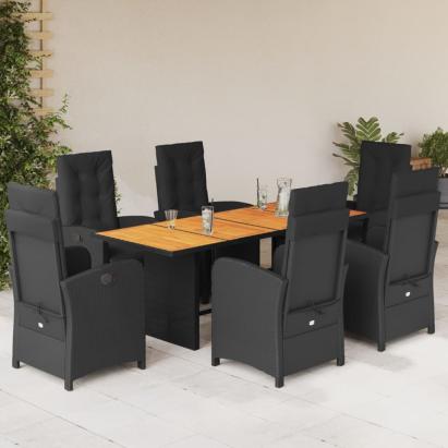 Set mobilier de grădină cu perne, 7 piese, negru, poliratan GartenMobel Dekor