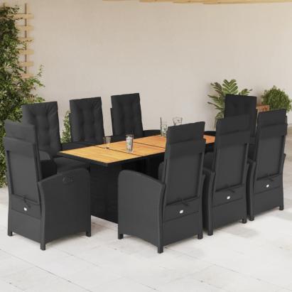 Set mobilier de grădină cu perne, 9 piese, negru, poliratan GartenMobel Dekor