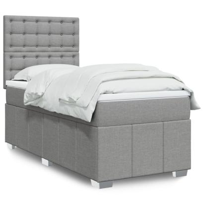 Pat box spring cu saltea, gri deschis, 90x190 cm, textil GartenMobel Dekor