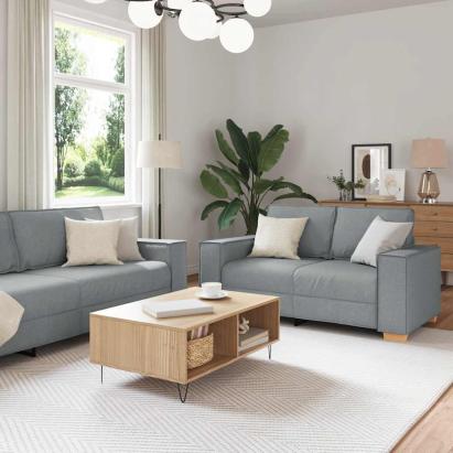 Set de canapele cu perne, 2 piese, gri deschis, textil GartenMobel Dekor
