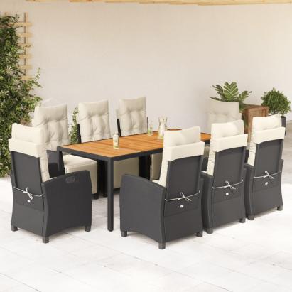 Set mobilier de grădină cu perne, 9 piese, negru, poliratan GartenMobel Dekor