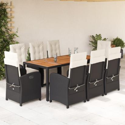 Set mobilier de grădină cu perne, 9 piese, negru, poliratan GartenMobel Dekor