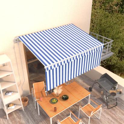 Copertină retractabilă automat cu stor, albastru&alb, 3,5x2,5 m   GartenMobel Dekor