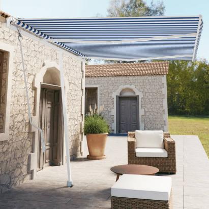 Copertină autonomă retractabilă automat albastru&alb 350x250 cm GartenMobel Dekor
