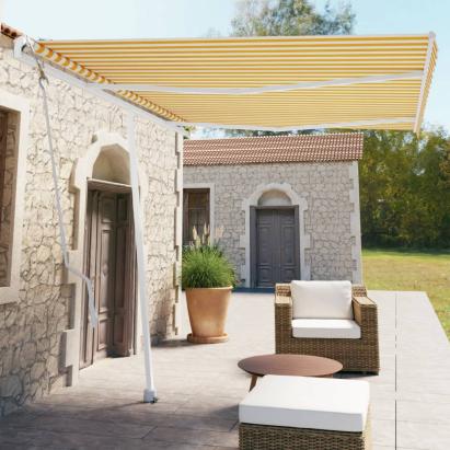 Copertină autonomă retractabilă automat, galben&alb, 350x250 cm GartenMobel Dekor
