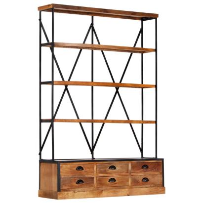 Bibliotecă 4 rafturi 6 sertare 122x36x181 cm lemn masiv mango GartenMobel Dekor