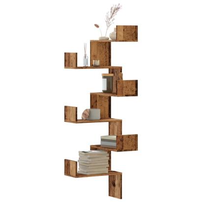 Raft colțar perete lemn vechi 45x45x147 cm lemn prelucrat GartenMobel Dekor