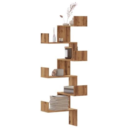 Raft colțar perete stejar artizanal 45x45x147 cm lemn prelucrat GartenMobel Dekor