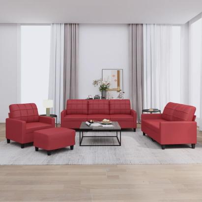 Set de canapele cu perne, 4 piese, roșu vin, piele ecologică GartenMobel Dekor