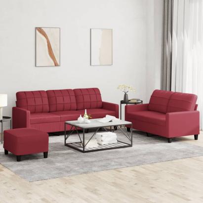 Set de canapele cu perne, 3 piese, roșu vin, piele ecologică GartenMobel Dekor