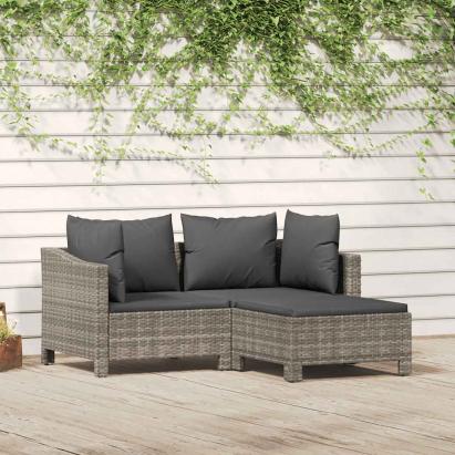Set mobilier de grădină cu perne, 3 piese, gri, poliratan GartenMobel Dekor