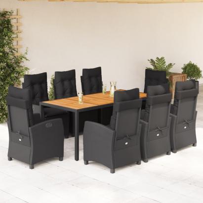 Set mobilier de grădină cu perne, 9 piese, negru, poliratan GartenMobel Dekor