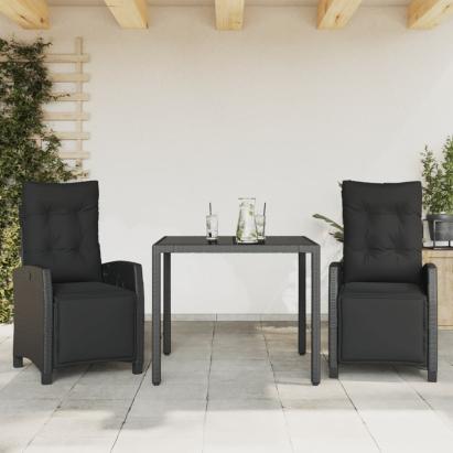 Set mobilier de grădină cu perne, 3 piese, negru, poliratan GartenMobel Dekor