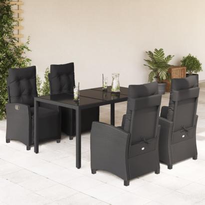 Set mobilier de grădină cu perne, 5 piese, negru, poliratan GartenMobel Dekor