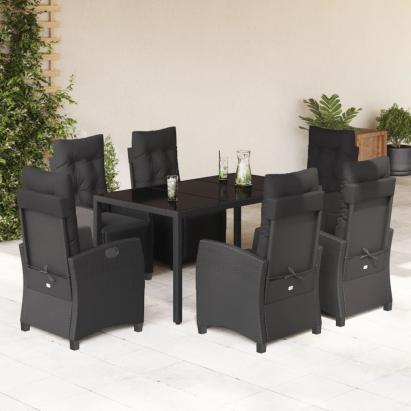 Set mobilier de grădină cu perne, 7 piese, negru, poliratan GartenMobel Dekor